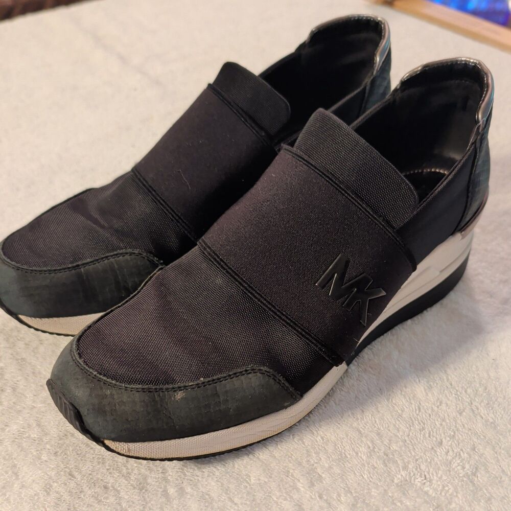 Michael Kors Women's Felix Canvas and Snake-Embossed Nubuck Trainer Black 10